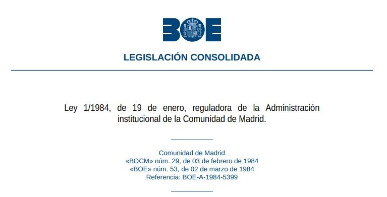 Test de la Ley 1/1984, de 19 de enero reguladora de la Administración institucional de la Comunidad de Madrid